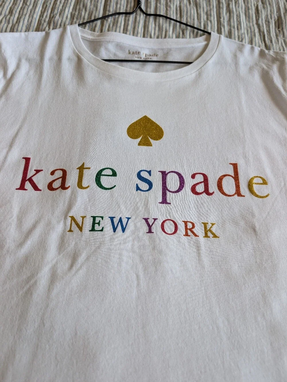 Kate Spade Rainbow Sparkly Logo Size XL Tee Shirt - Picture 1 of 5